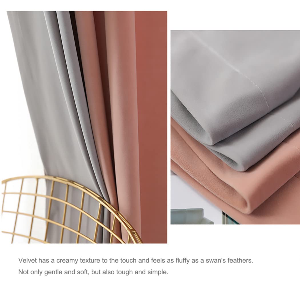 Byrotson 90% Velvet Blackout Curtains, Pink/Gray, 2 Panels