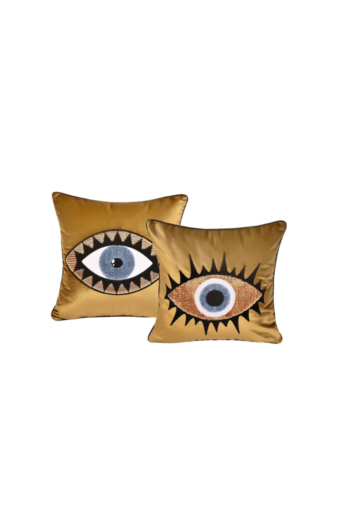 SODEF Mustard Velvet Evil Eye Pillow Covers, Set of 2