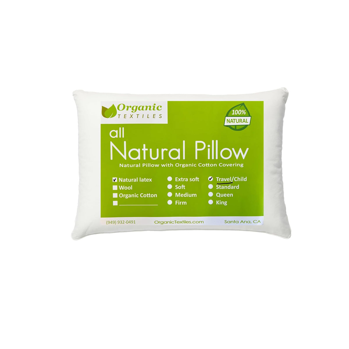 ORGANIC TEXTILES Latex Pillow with GOTS Organic Cotton Cover