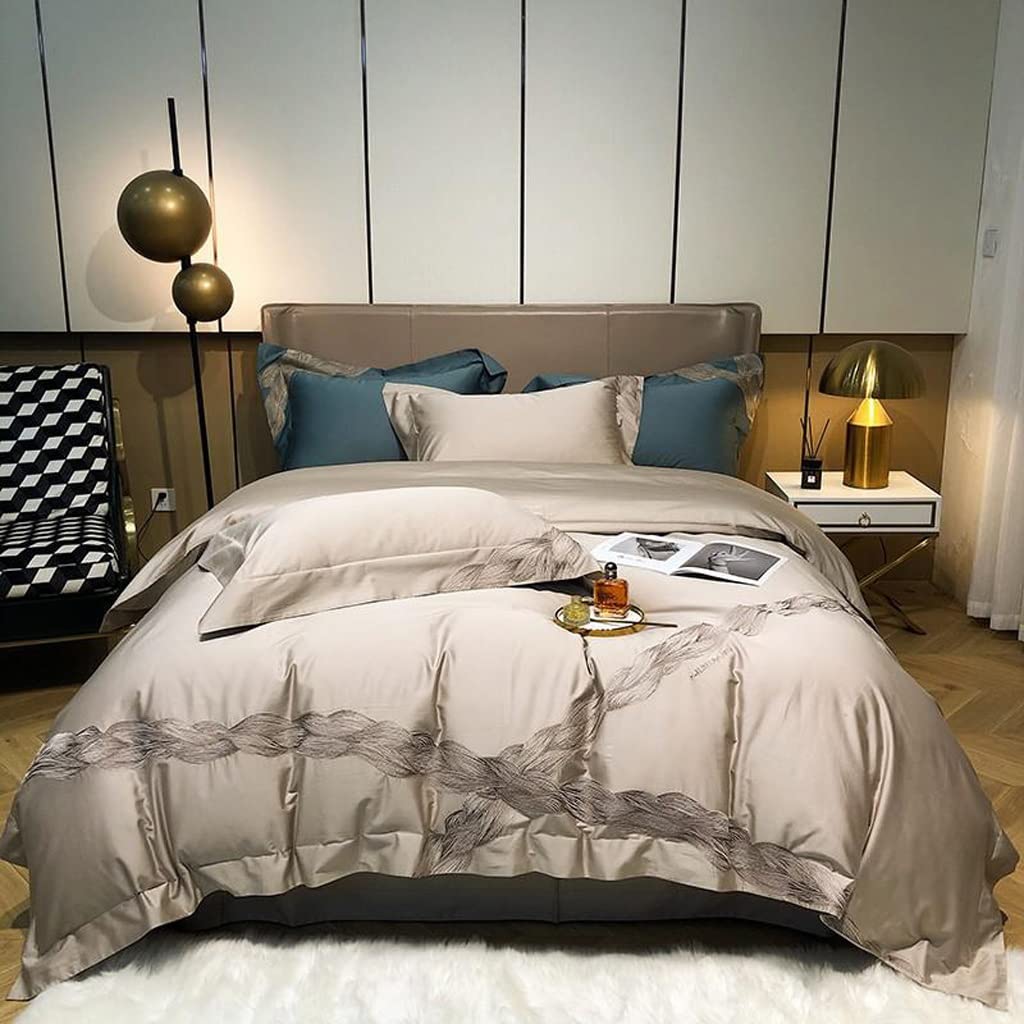 800 TC Egyptian Cotton Embroidered King Duvet Set, 4-Piece