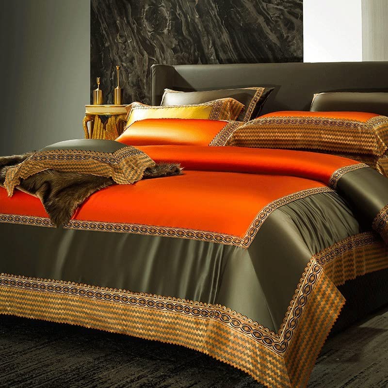 NERHWIVS Orange Patchwork Satin Cotton Quilt Cover Set