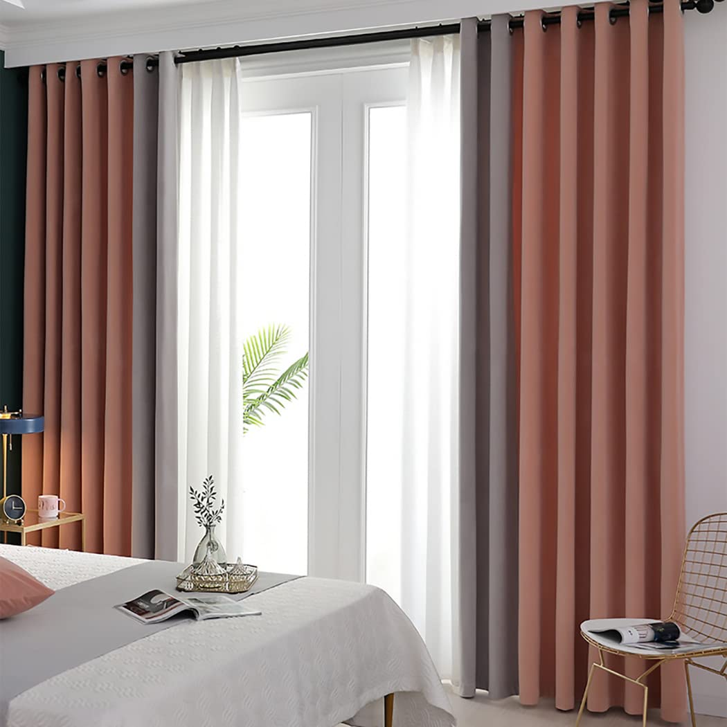 Byrotson 90% Velvet Blackout Curtains, Pink/Gray, 2 Panels