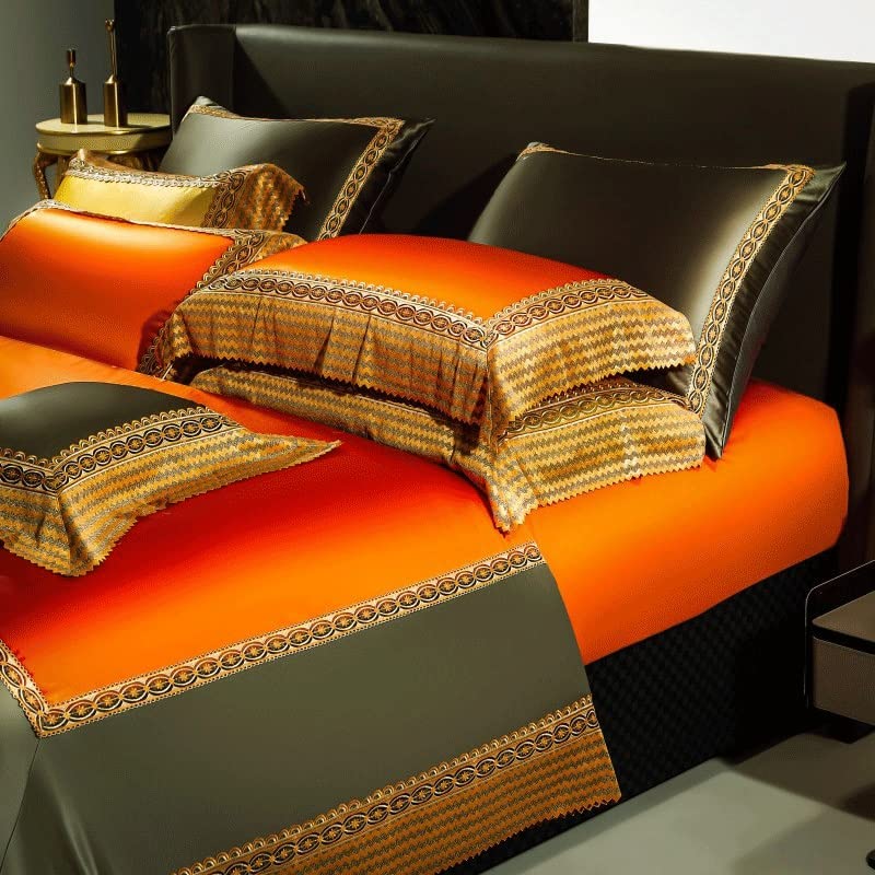 NERHWIVS Orange Patchwork Satin Cotton Quilt Cover Set