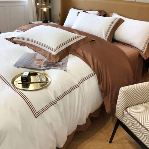 4-Piece Embroidered Duvet Cover 1000TC Bed Linen and Pillowcase Soft and Easy to wash 2 Fitted Queen Size