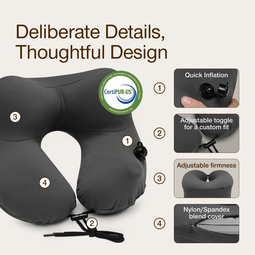 Coop Home Goods AirJustable Inflatable Travel Neck Pillow