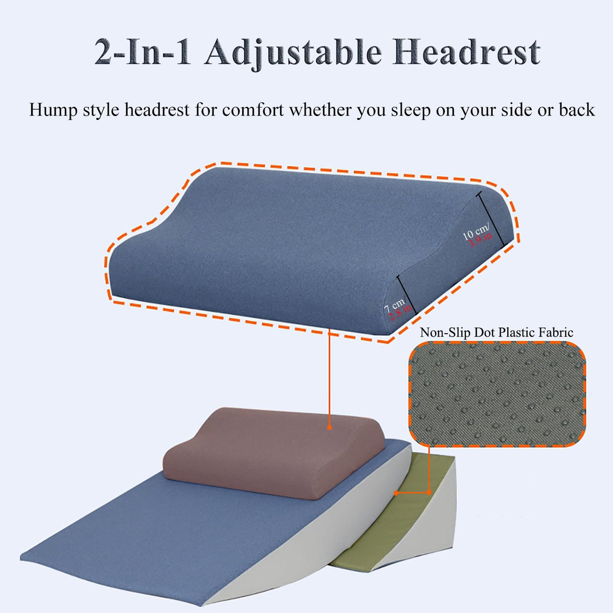 Blue Memory Foam Bed Wedge Pillow with Washable Cover