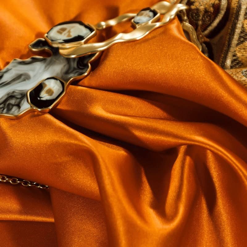 NERHWIVS Orange Patchwork Satin Cotton Quilt Cover Set