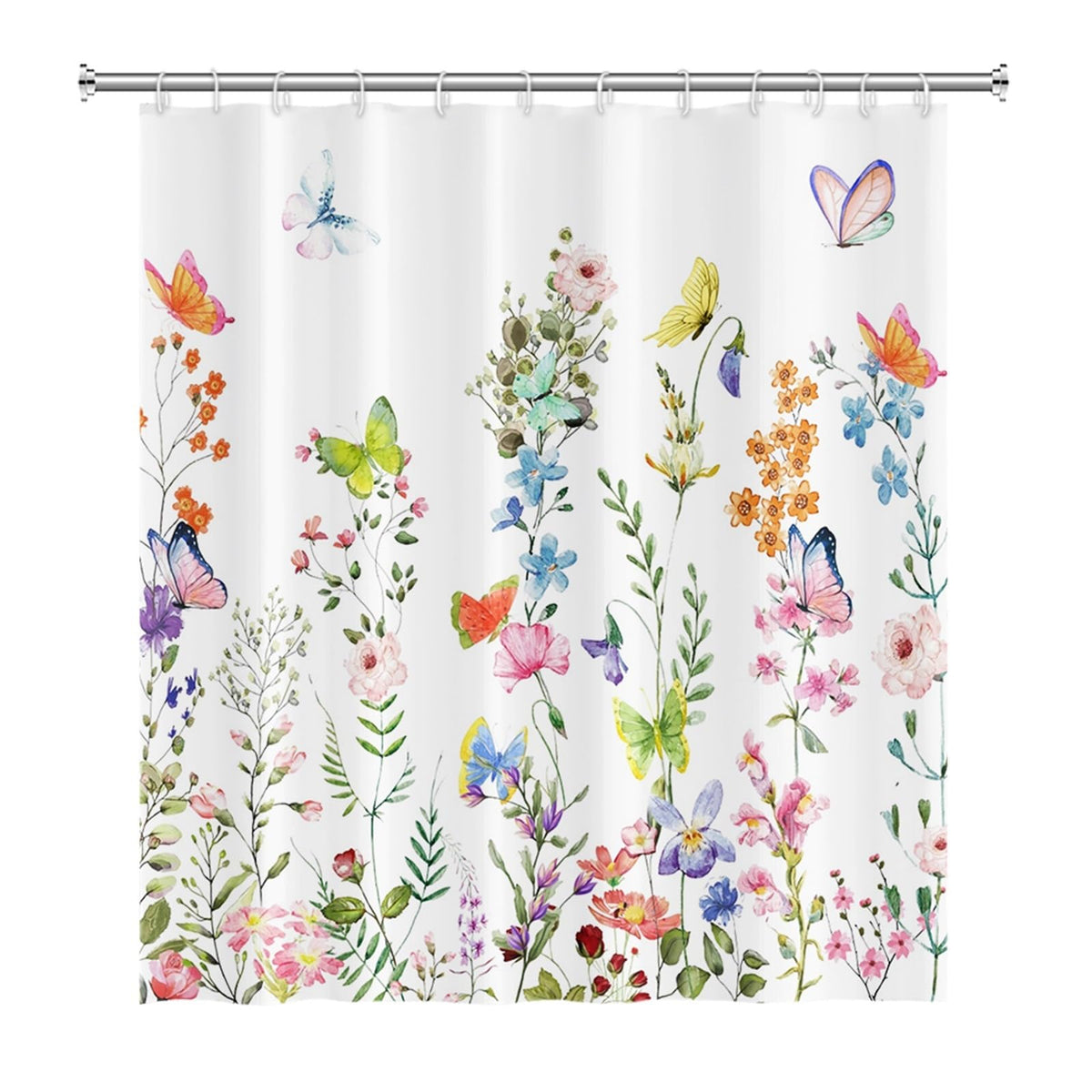 SRJUSV Floral Shower Curtain with Snap-In Liner & Sheer Window