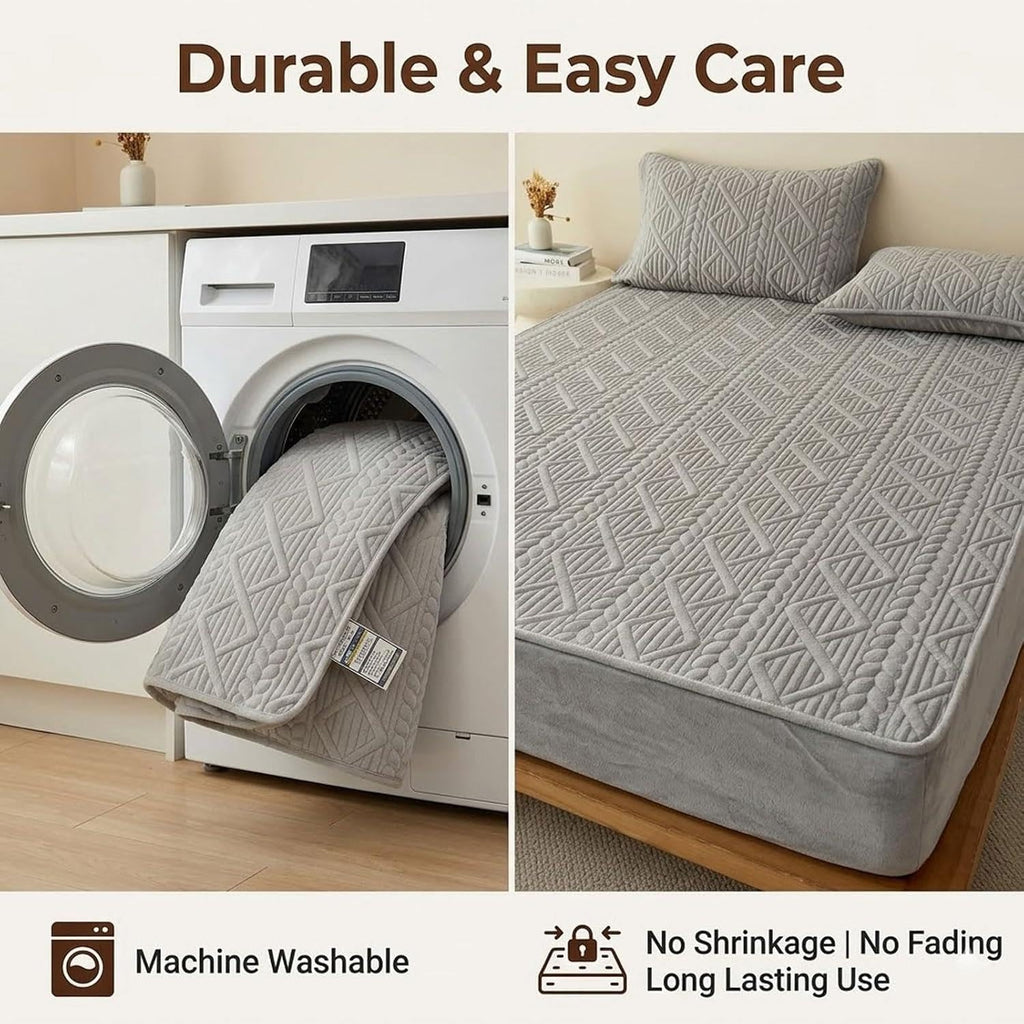 Premium Quilted Microfiber Mattress Pad with Plush Warmth