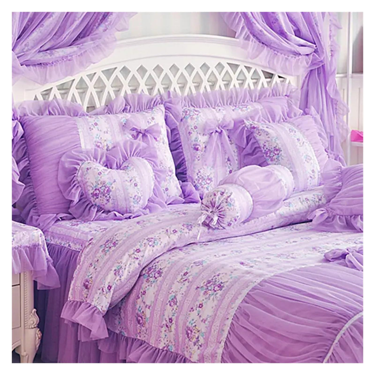 AdduE Cotton Purple Floral Lace Princess Duvet Cover Set