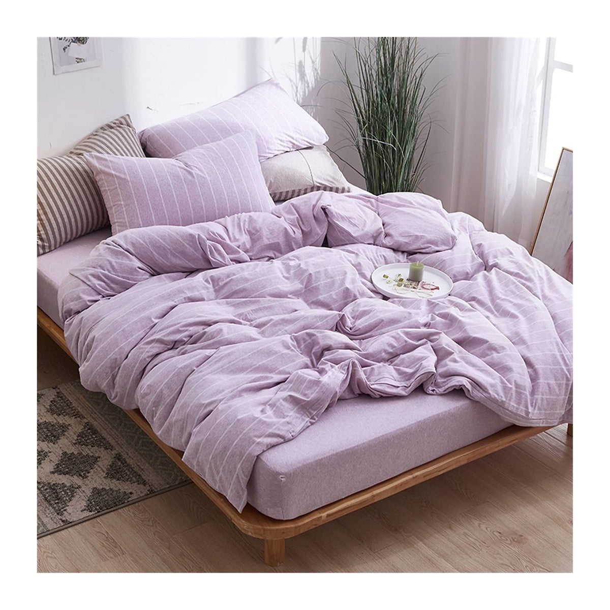 Soft Jersey Knit Cotton Queen Duvet Cover Set, 4-Piece