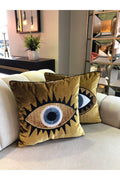 SODEF Mustard Velvet Evil Eye Pillow Covers, Set of 2