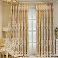 XINDAR Gold Double-Layer Blackout & Lace Curtains, Set of 2