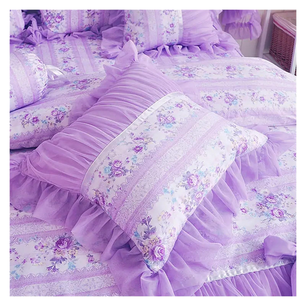 AdduE Cotton Purple Floral Lace Princess Duvet Cover Set