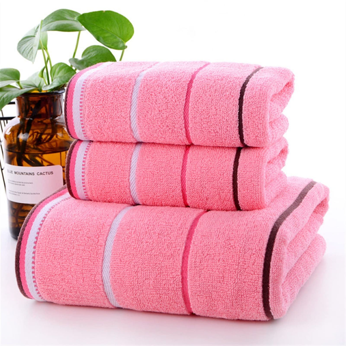 Three-Stripe Absorbent Cotton Bath Towel Gift Set