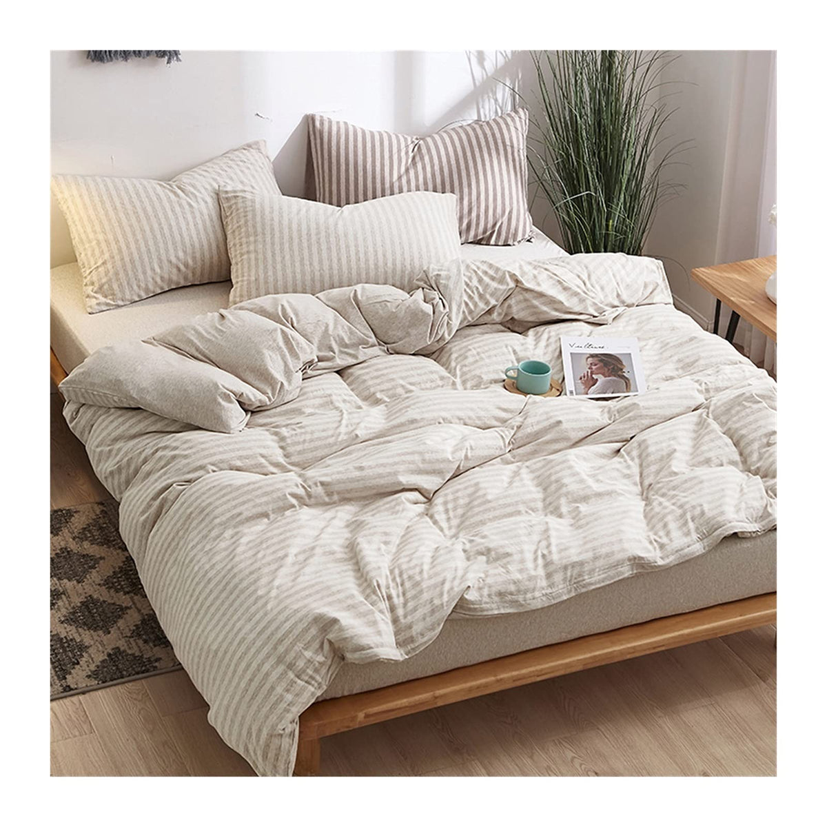 Soft Jersey Knit Cotton Queen Duvet Cover Set, 4-Piece