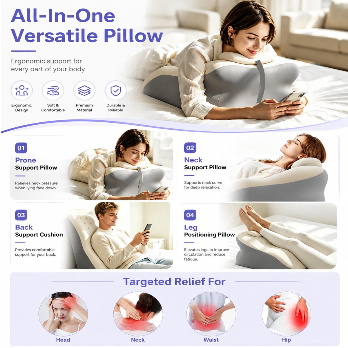 ZLGONRL Ergonomic Face-Down Memory Foam Wedge Pillow