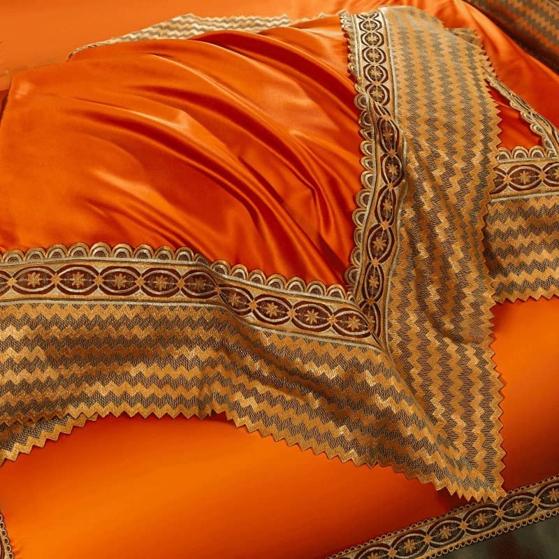 NERHWIVS Orange Patchwork Satin Cotton Quilt Cover Set