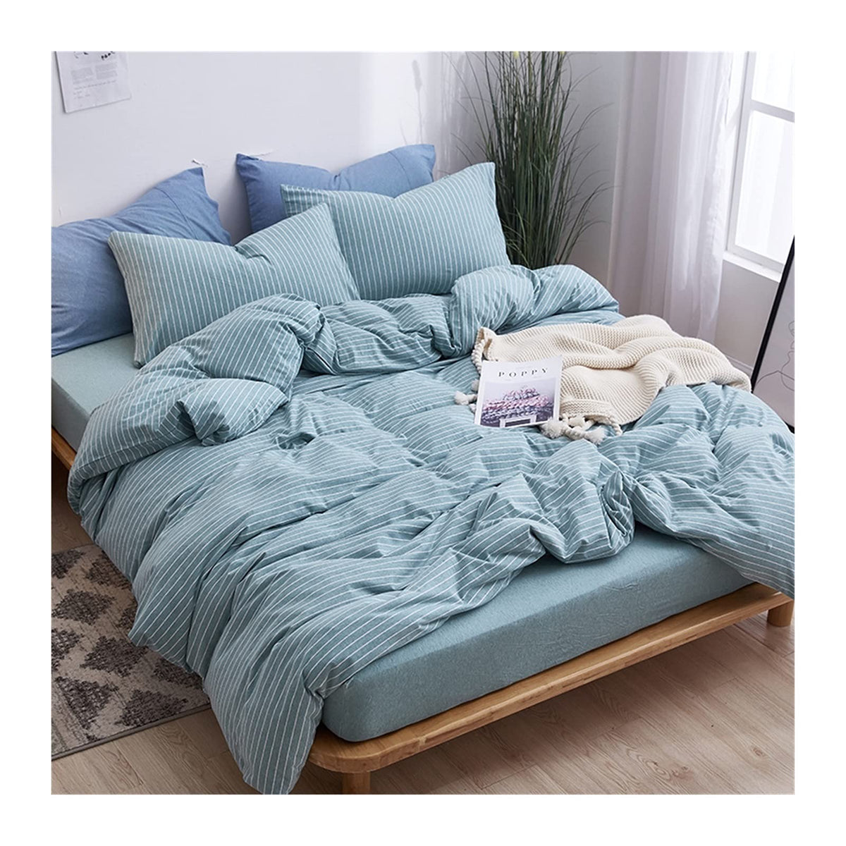 Soft Jersey Knit Cotton Queen Duvet Cover Set, 4-Piece