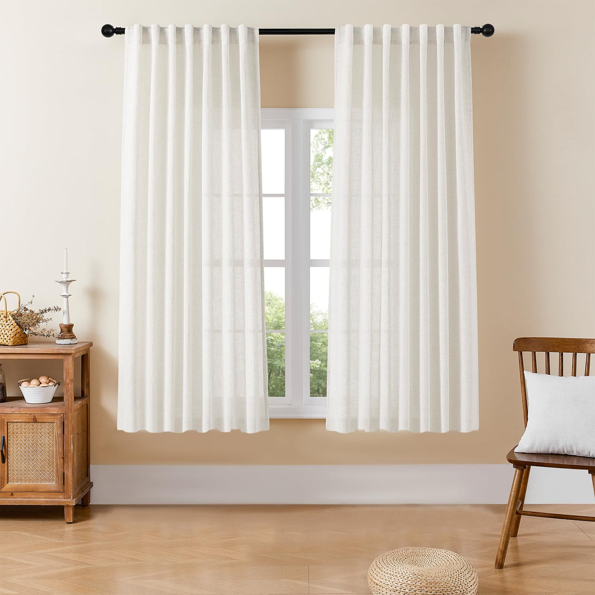 Joydeco ZJM647 Light-Filtering Linen-Blend Curtains