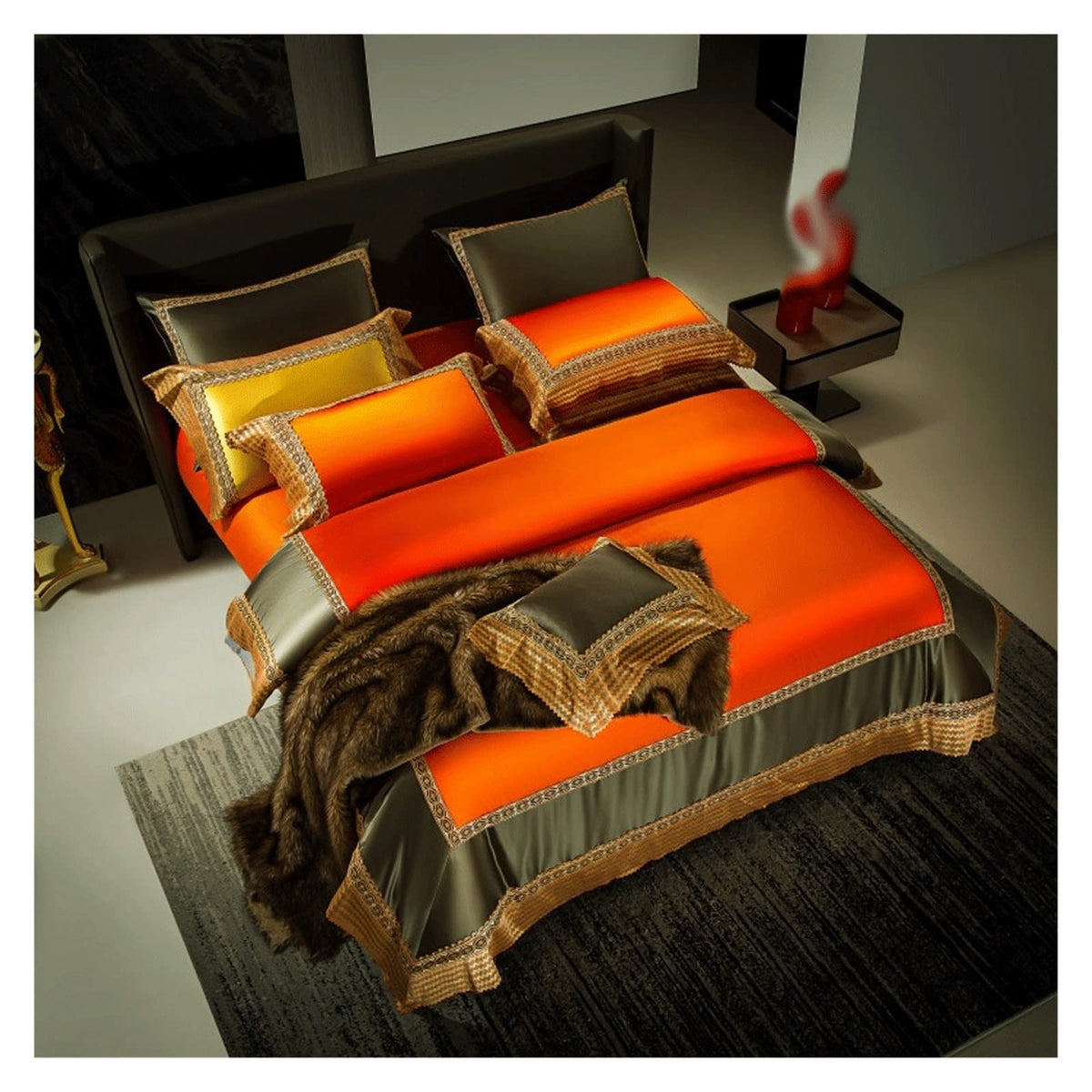 NERHWIVS Orange Patchwork Satin Cotton Quilt Cover Set