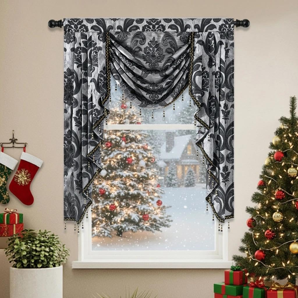 NAPEARL European Jacquard Waterfall Swag Curtain Valance