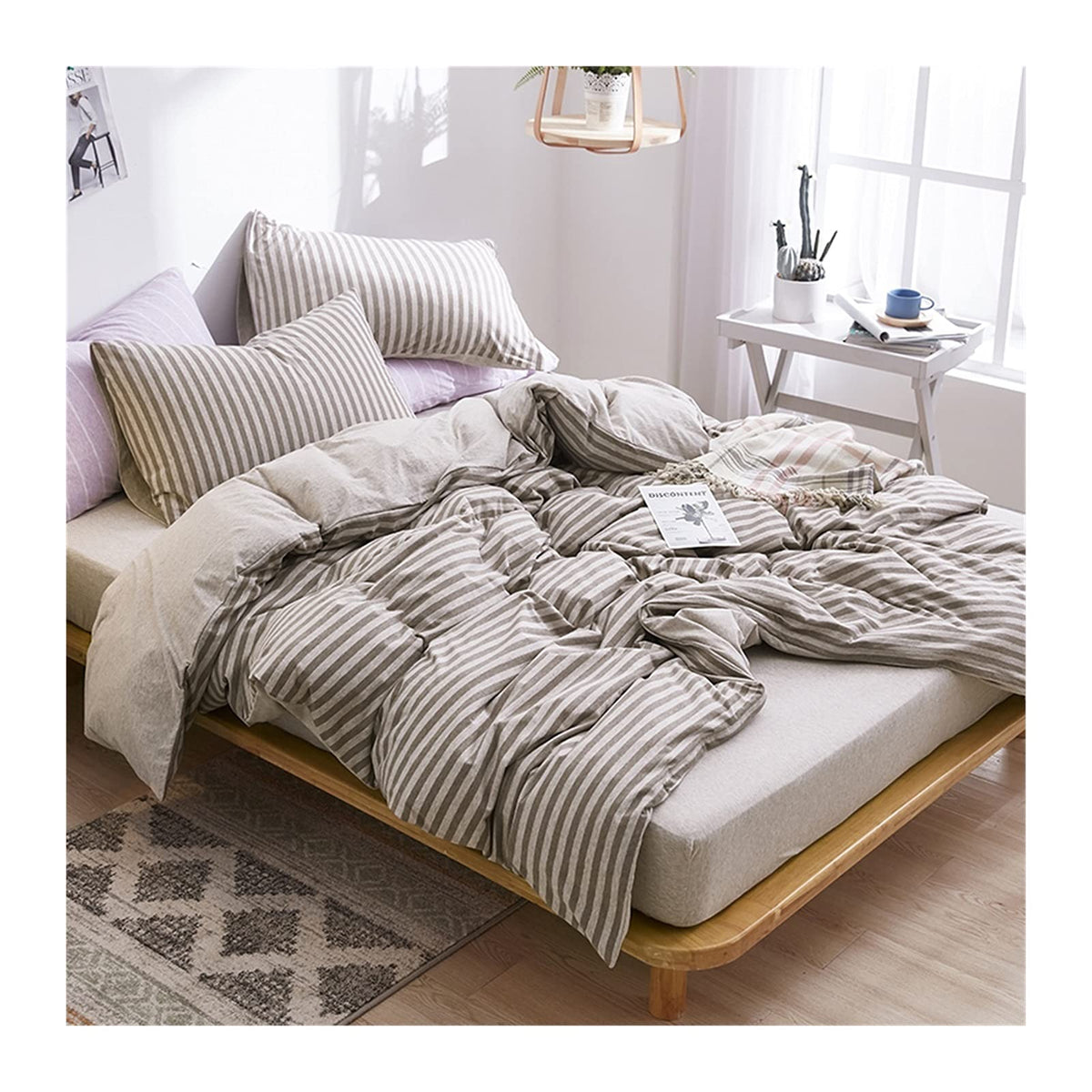 Soft Jersey Knit Cotton Queen Duvet Cover Set, 4-Piece