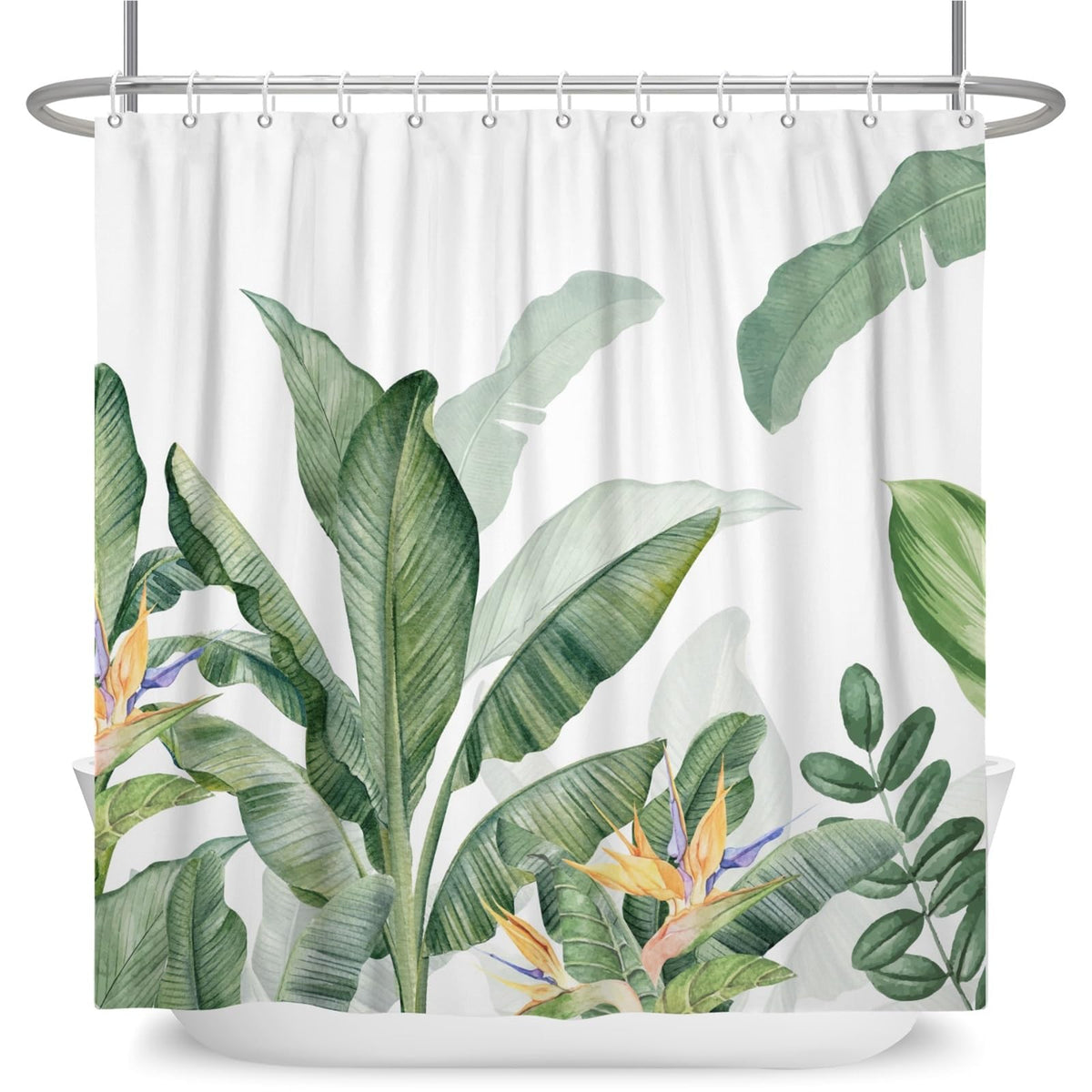 SRJUSV Floral Shower Curtain with Snap-In Liner & Sheer Window