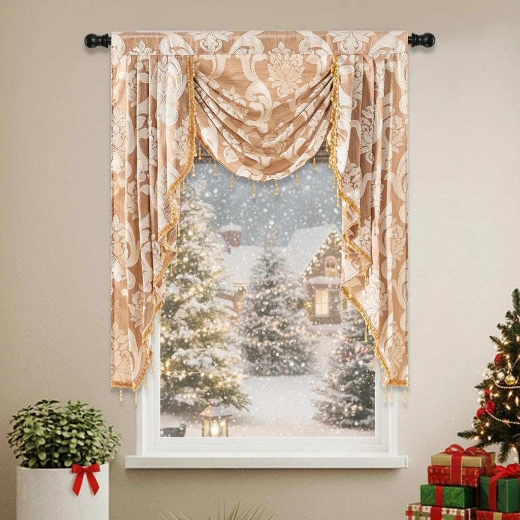 NAPEARL European Jacquard Waterfall Swag Curtain Valance
