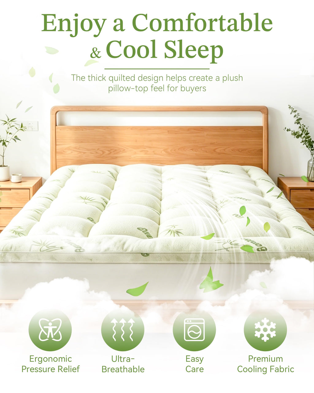 1000 GSM Bamboo Viscose Cooling Mattress Topper, 8–21" Pocket