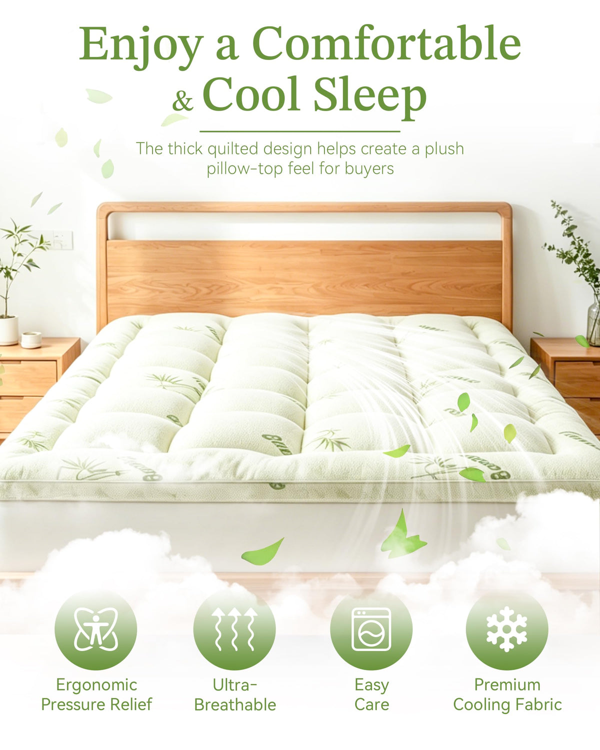1000 GSM Bamboo Viscose Cooling Mattress Topper, 8–21" Pocket