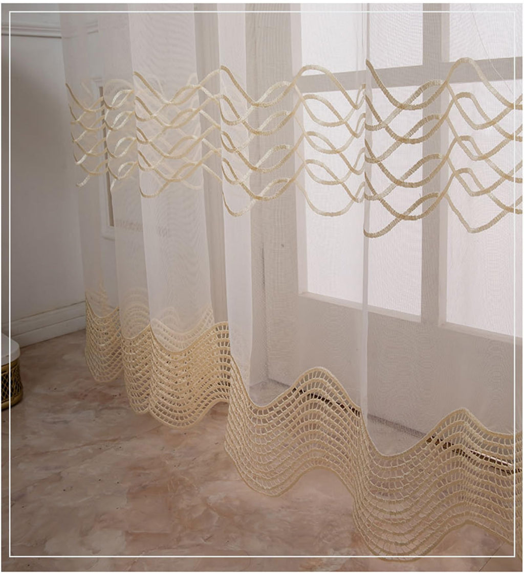 Eyelet Sheer Voile Curtains with Lace Trim, Set of 2