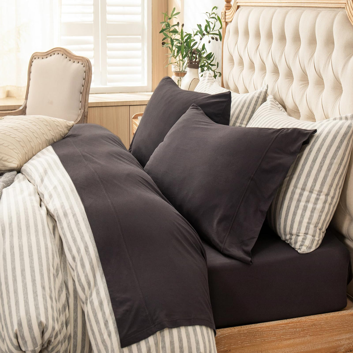 PURE ERA Soft Jersey Knit Cotton Bed Sheet Set