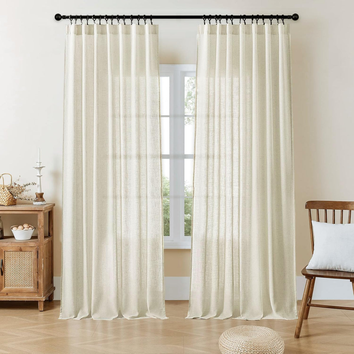 Joydeco ZJM647 Light-Filtering Linen-Blend Curtains