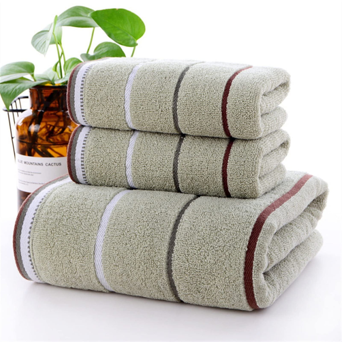 Three-Stripe Absorbent Cotton Bath Towel Gift Set