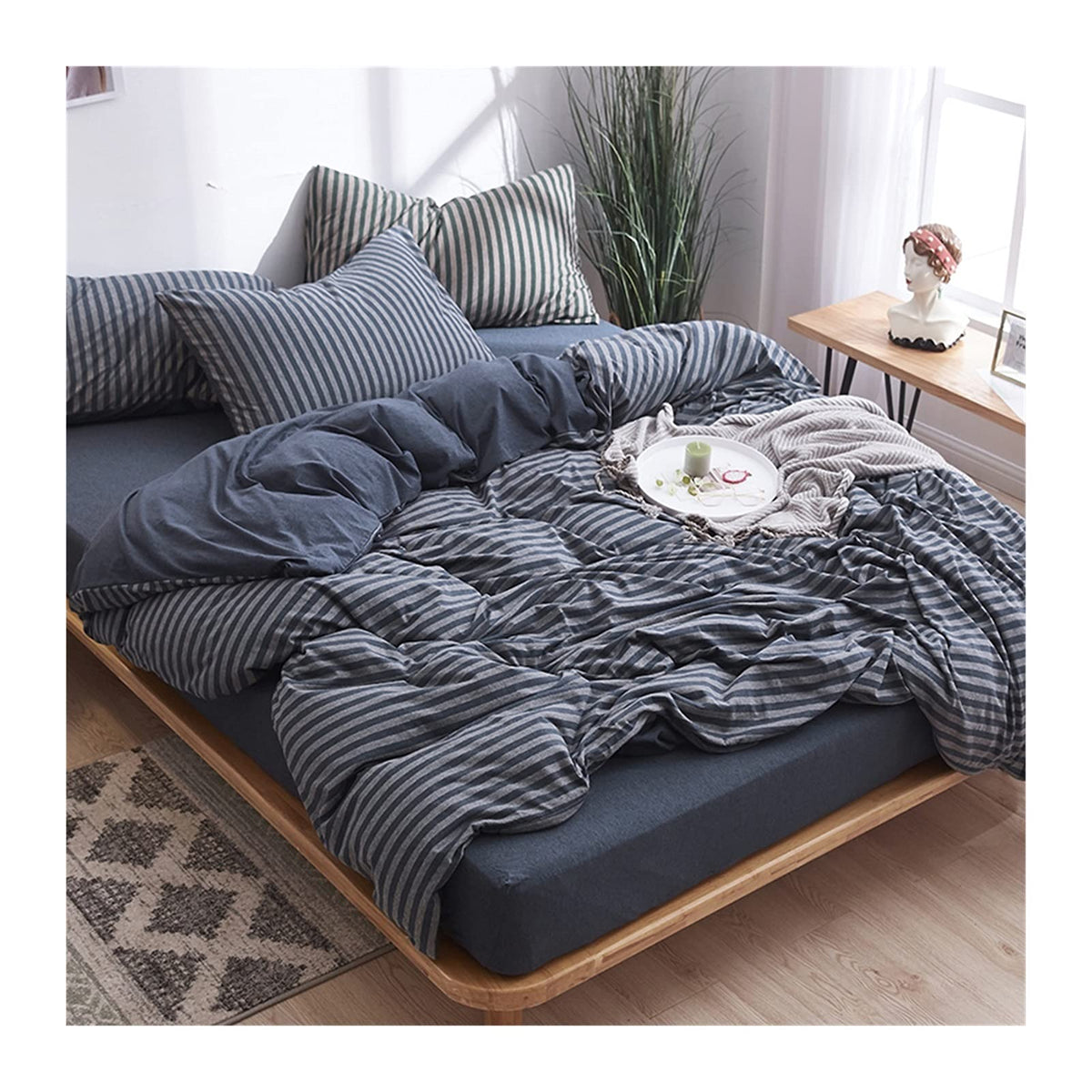 Soft Jersey Knit Cotton Queen Duvet Cover Set, 4-Piece