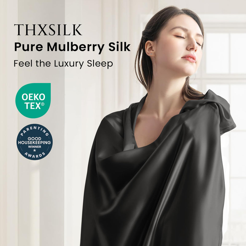 THXSILK 22 Momme Mulberry Silk Fitted Sheet, 16" Deep Pocket