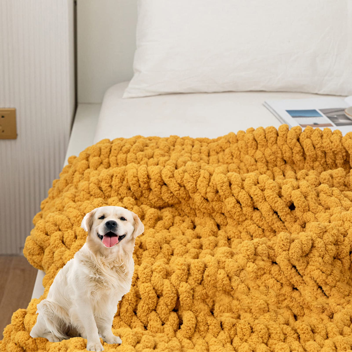 ZDJZMGZ Handmade Chenille Chunky Knit Throw, 120 x 150 cm