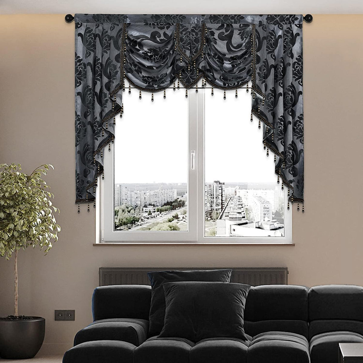 NAPEARL European Jacquard Waterfall Swag Curtain Valance