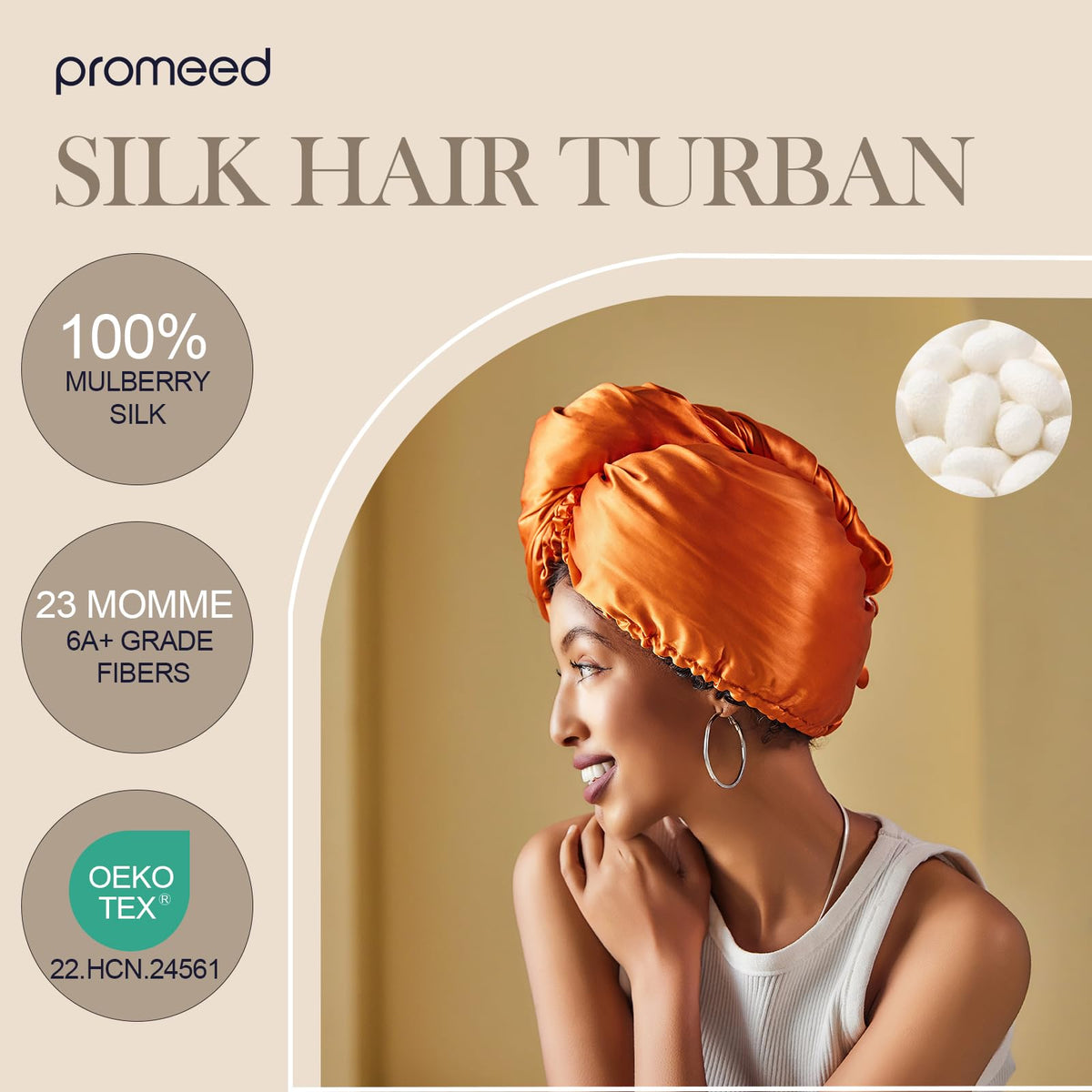 PROMEED Hyaluronic-Infused 23 Momme Mulberry Silk Hair Turban
