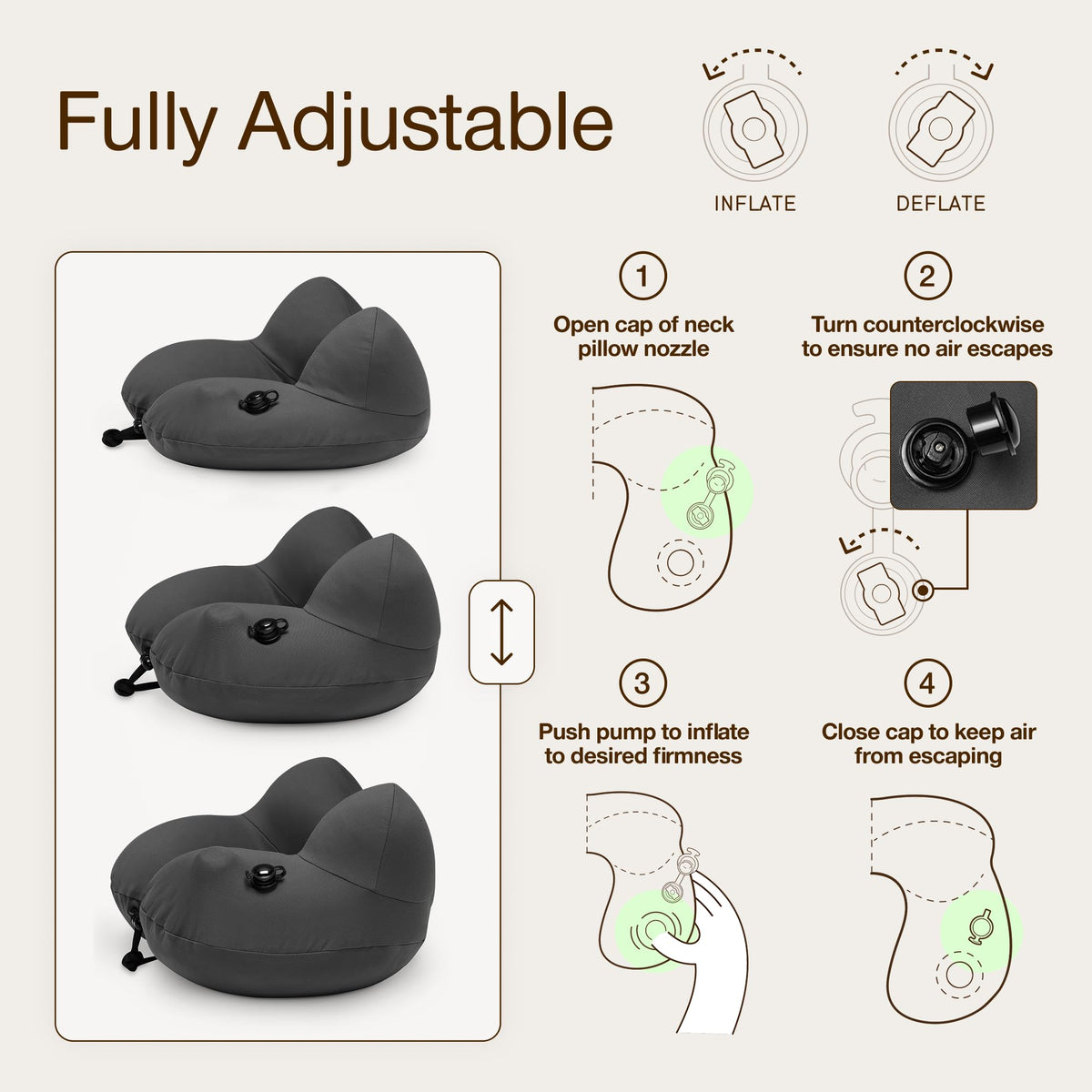 Coop Home Goods AirJustable Inflatable Travel Neck Pillow