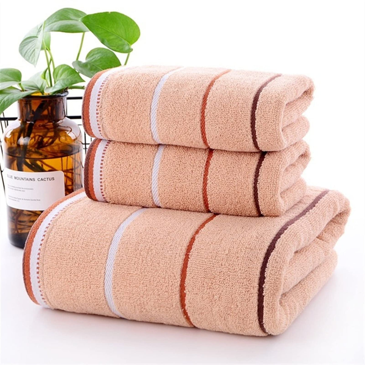 Three-Stripe Absorbent Cotton Bath Towel Gift Set