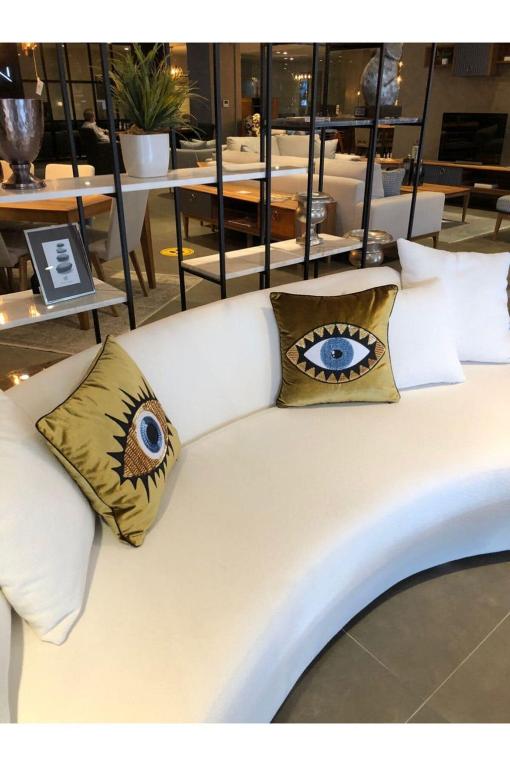 SODEF Mustard Velvet Evil Eye Pillow Covers, Set of 2