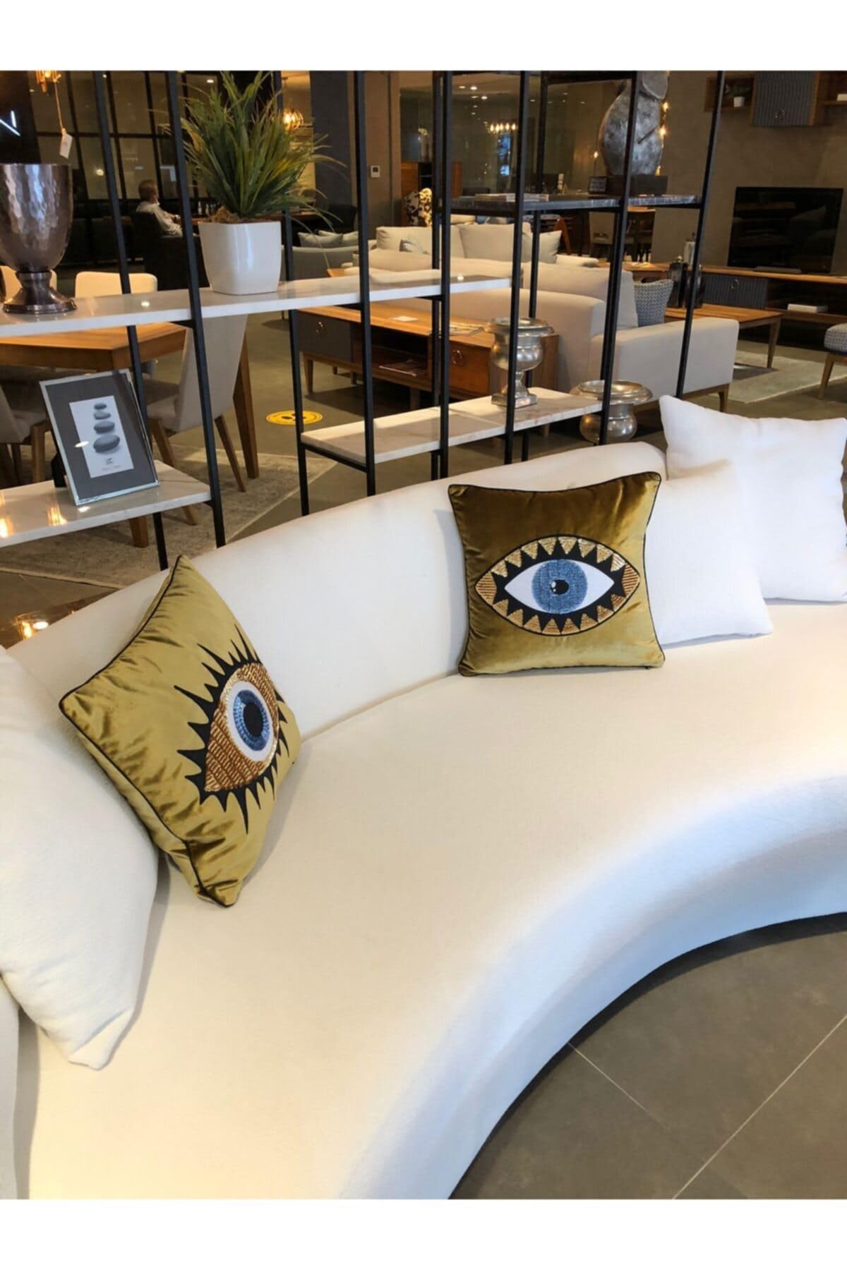 SODEF Mustard Velvet Evil Eye Pillow Covers, Set of 2