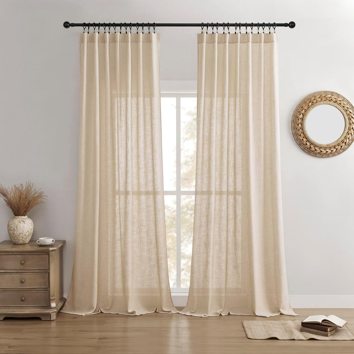 Joydeco ZJM647 Light-Filtering Linen-Blend Curtains