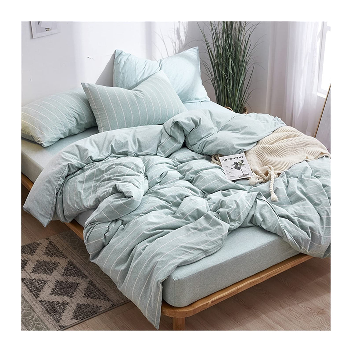 Soft Jersey Knit Cotton Queen Duvet Cover Set, 4-Piece