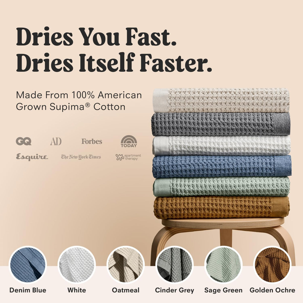ONSEN Golden Ochre Supima Cotton Waffle Bath Sheet Set