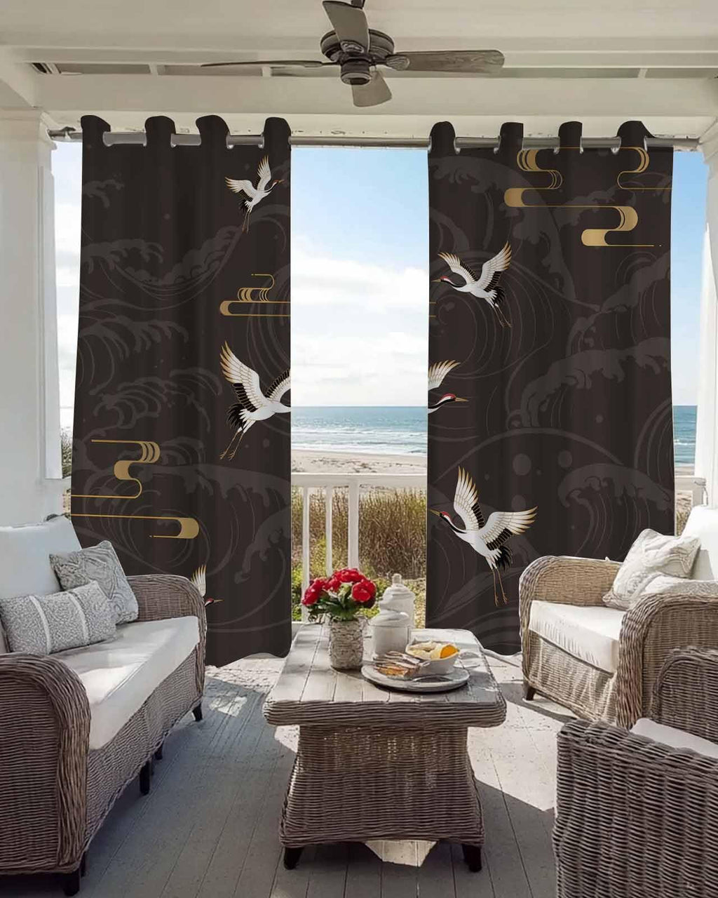 nqOlkjepod Vintage Japanese Crane & Ocean Wave Design