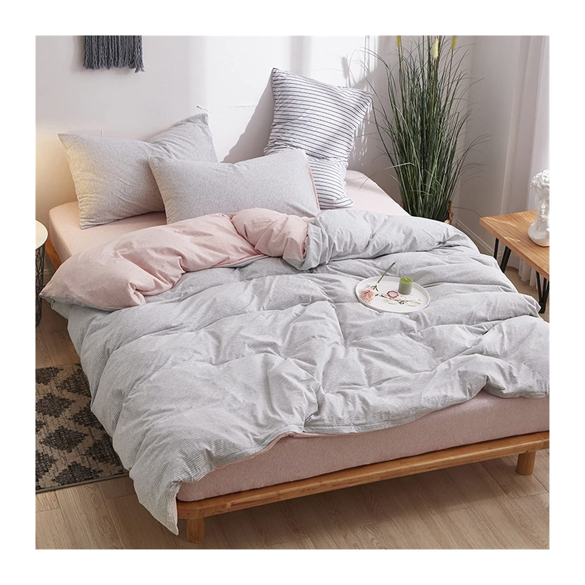 Soft Jersey Knit Cotton Queen Duvet Cover Set, 4-Piece