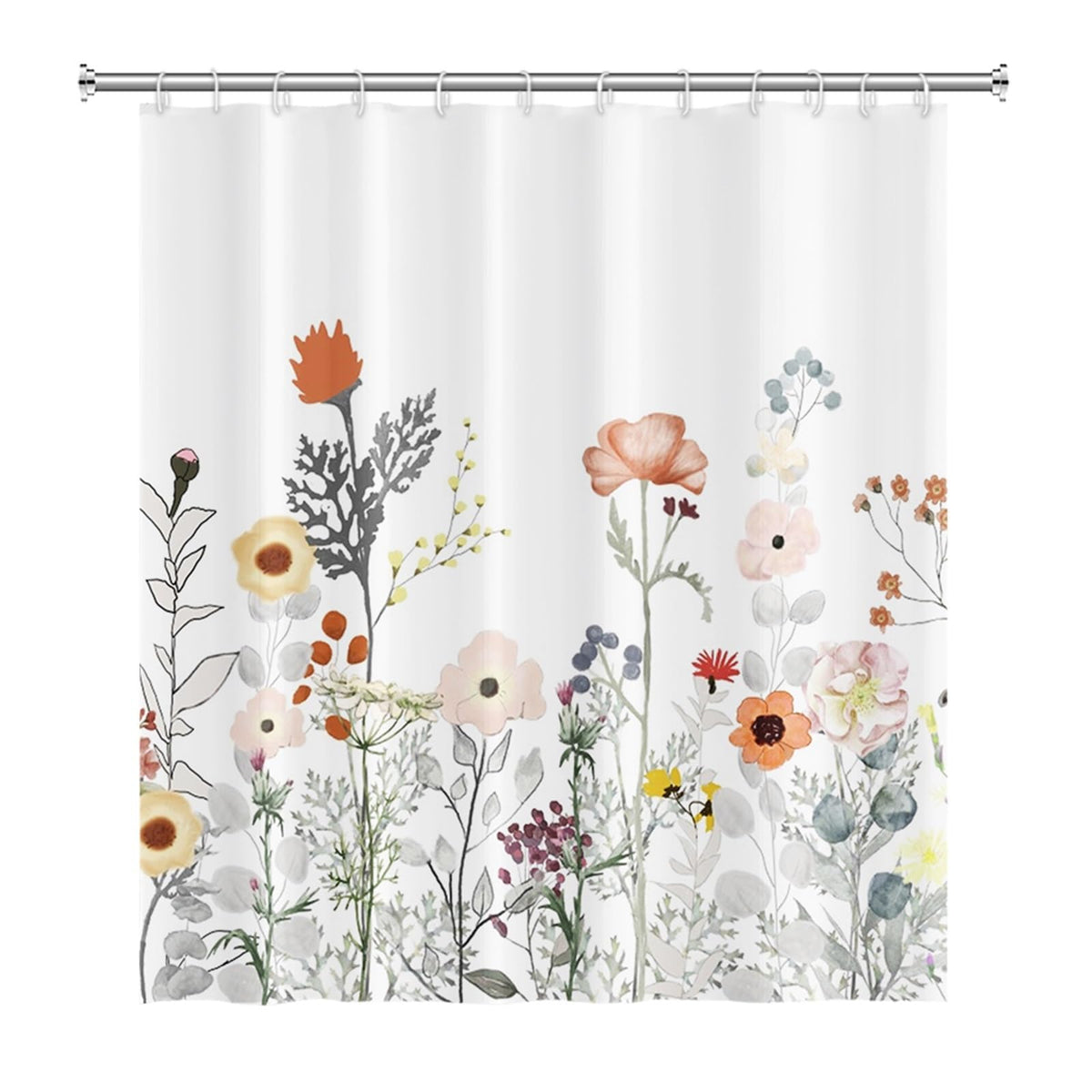 SRJUSV Floral Shower Curtain with Snap-In Liner & Sheer Window
